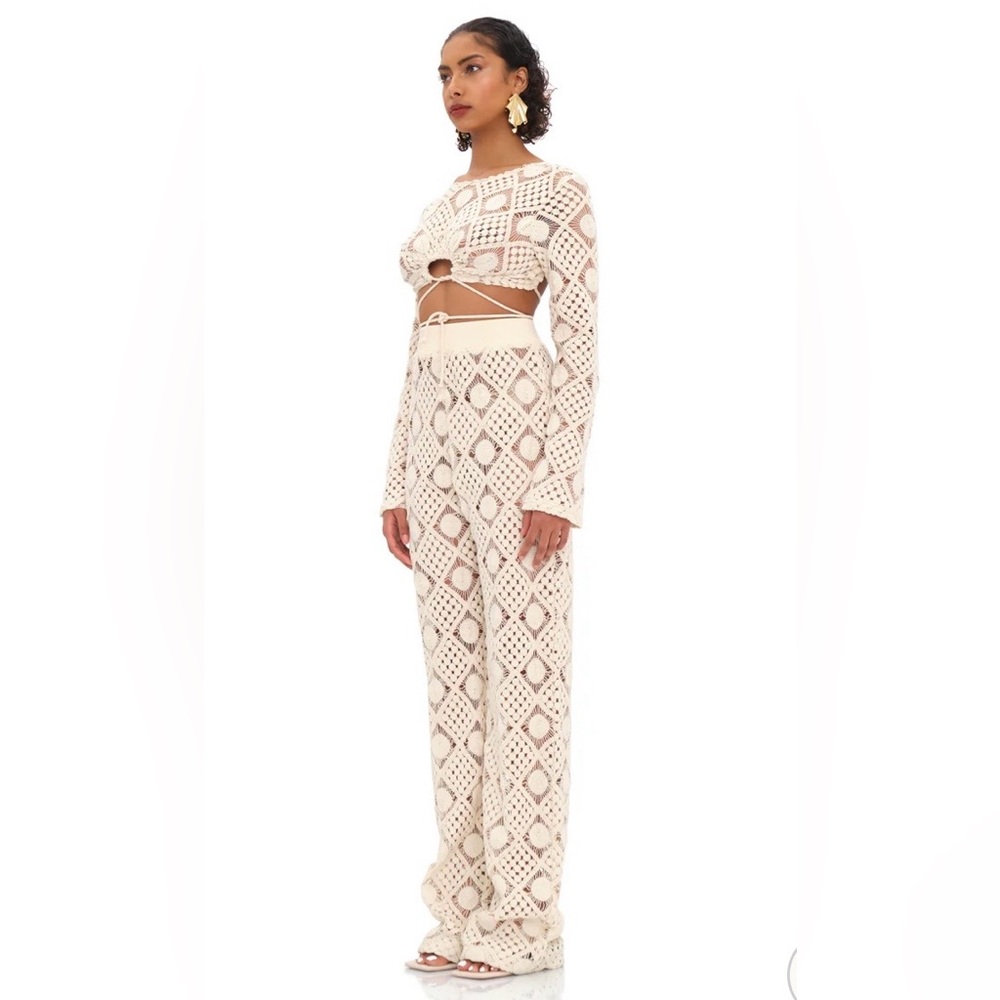 Andrea Iyamah Cream and Brown Patterned Pants